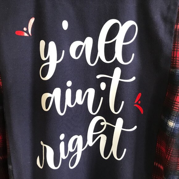 Reworked Flannel Shirt, Size M-L: Upcycled Oversized "Y'All Ain't Right" Graphic - Picture 10 of 11